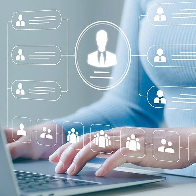 A digital representation of business process workflow automation, showing a hierarchical structure with interconnected nodes and lines. Gears, icons, and symbols represent tasks, processes, and automation, illustrating organized and efficient business operations. / shutterstock.com