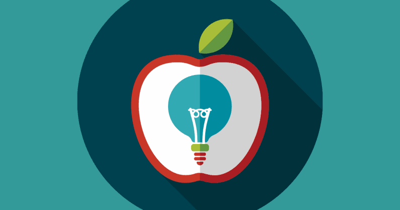 Illustration of an apple super imposed with a lightbulb